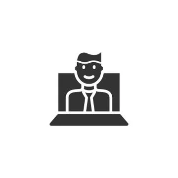 People with laptop computer icon in flat style. Pc user vector illustration o Stock Illustration