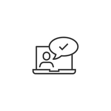People with laptop computer icon in flat style. Pc user check mark vector ill 스톡 일러스트