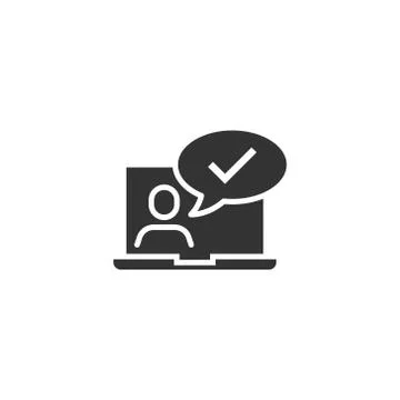 People with laptop computer icon in flat style. Pc user check mark vector ill Illustrazione stock