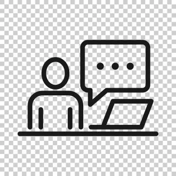 People with laptop computer icon in flat style. Pc user vector illustration o Illustrazione stock