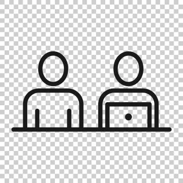 People with laptop computer icon in flat style. Pc user vector illustration o Illustrazione stock