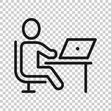 People with laptop computer icon in flat style. Pc user vector illustration o Illustrazione stock