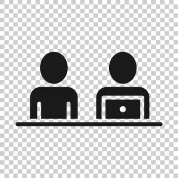 People with laptop computer icon in flat style. Pc user vector illustration o Stock Illustration