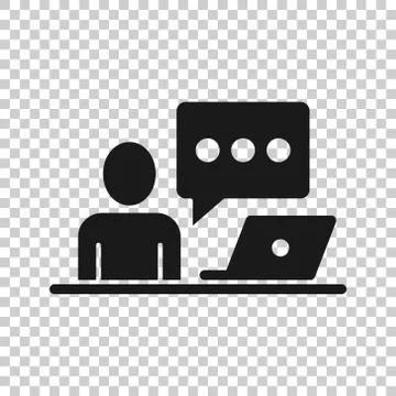 People with laptop computer icon in flat style. Pc user vector illustration o Stock Illustration