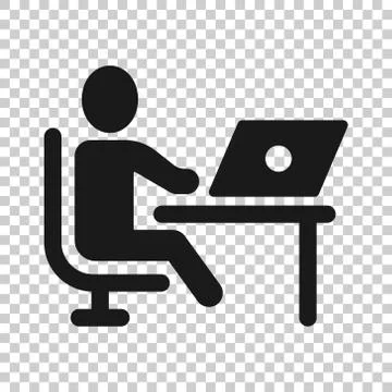 People with laptop computer icon in flat style. Pc user vector illustration o Stock Illustration