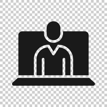 People with laptop computer icon in flat style. Pc user vector illustration o Stock Illustration