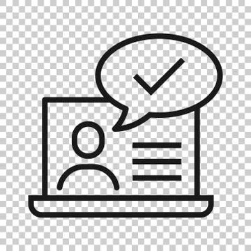 People with laptop computer icon in flat style. Pc user check mark vector ill 库存插图