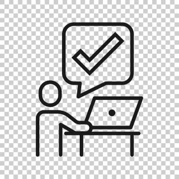 People with laptop computer icon in flat style. Pc user check mark vector ill 스톡 일러스트