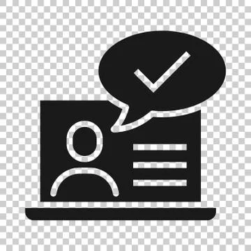 People with laptop computer icon in flat style. Pc user check mark vector ill Illustrazione stock