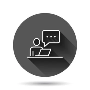 People with laptop computer icon in flat style. Pc user vector illustration o Stock Illustration