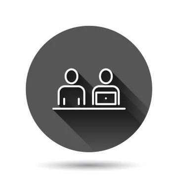 People with laptop computer icon in flat style. Pc user vector illustration o Illustrazione stock