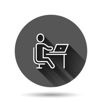 People with laptop computer icon in flat style. Pc user vector illustration o 스톡 일러스트