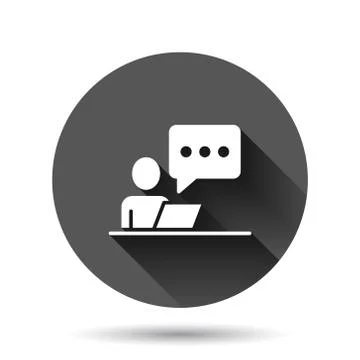 People with laptop computer icon in flat style. Pc user vector illustration o 스톡 일러스트