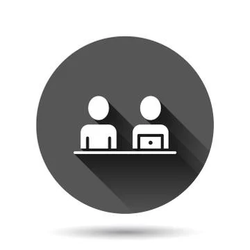People with laptop computer icon in flat style. Pc user vector illustration o 库存插图