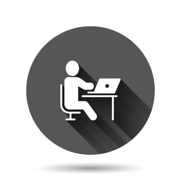 People with laptop computer icon in flat style. Pc user vector illustration o Stock Illustration