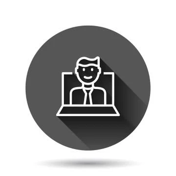 People with laptop computer icon in flat style. Pc user vector illustration o Illustrazione stock