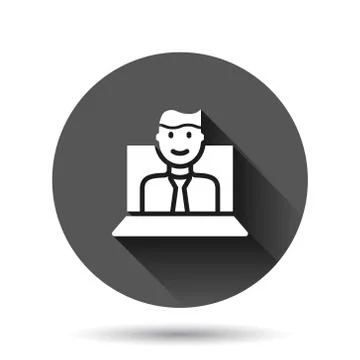 People with laptop computer icon in flat style. Pc user vector illustration o Illustrazione stock