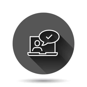 People with laptop computer icon in flat style. Pc user check mark vector ill Illustrazione stock