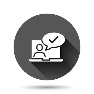 People with laptop computer icon in flat style. Pc user check mark vector ill 스톡 일러스트