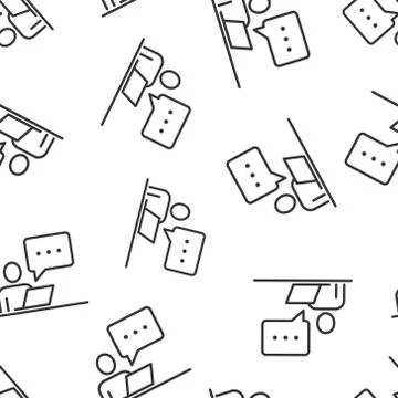People with laptop computer icon in flat style. Pc user vector illustration o Stock Illustration