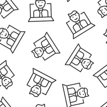 People with laptop computer icon in flat style. Pc user vector illustration o 스톡 일러스트