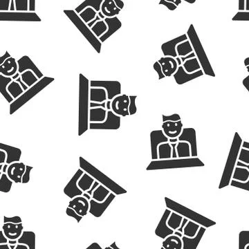 People with laptop computer icon in flat style. Pc user vector illustration o Stock Illustration