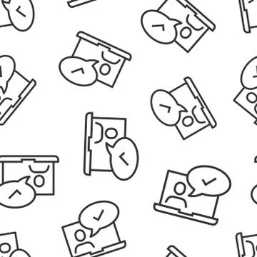People with laptop computer icon in flat style. Pc user check mark vector ill Stock Illustration