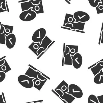 People with laptop computer icon in flat style. Pc user check mark vector ill イラスト素材