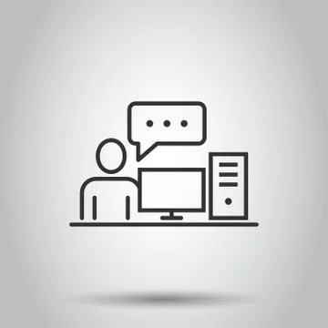 People with laptop computer icon in flat style. Pc user vector illustration o Stock Illustration