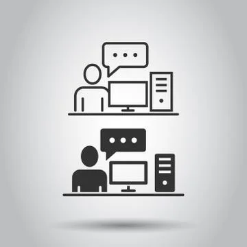 People with laptop computer icon in flat style. Pc user vector illustration o 스톡 일러스트