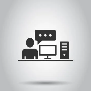 People with laptop computer icon in flat style. Pc user vector illustration o 스톡 일러스트