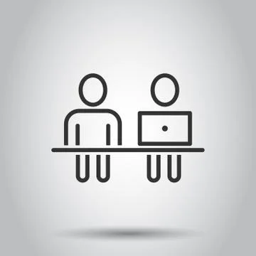 People with laptop computer icon in flat style. Pc user vector illustration o 스톡 일러스트