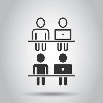 People with laptop computer icon in flat style. Pc user vector illustration o Illustrazione stock