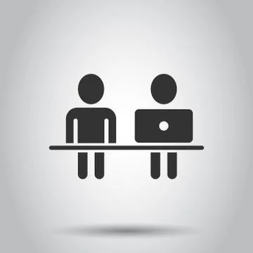 People with laptop computer icon in flat style. Pc user vector illustration o 스톡 일러스트