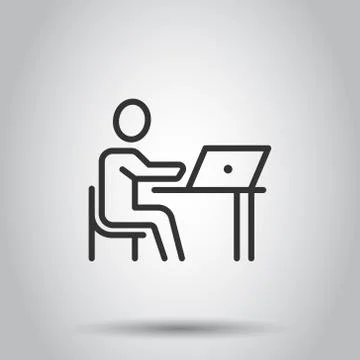 People with laptop computer icon in flat style. Pc user vector illustration o Stock Illustration