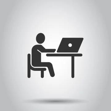 People with laptop computer icon in flat style. Pc user vector illustration o Stock Illustration