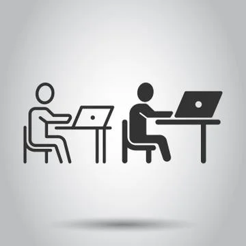 People with laptop computer icon in flat style. Pc user vector illustration o 스톡 일러스트