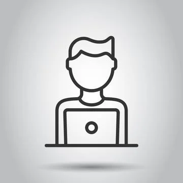 People with laptop computer icon in flat style. Pc user vector illustration o Stock Illustration