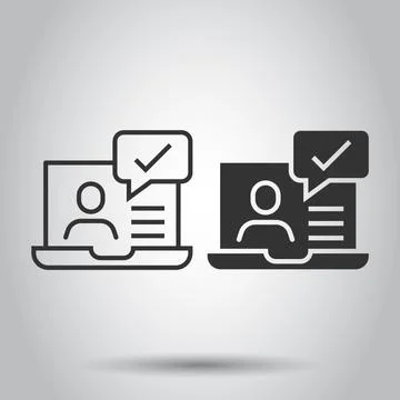 People with laptop computer icon in flat style. Pc user check mark vector ill 스톡 일러스트