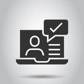 People with laptop computer icon in flat style. Pc user check mark vector ill Stock Illustration