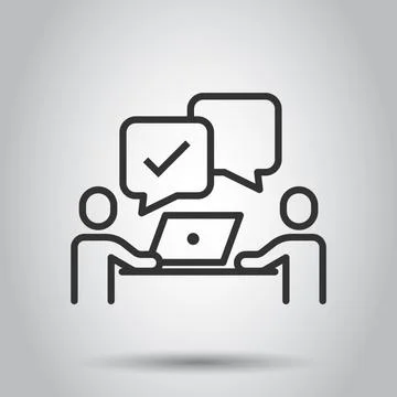 People with laptop computer icon in flat style. Pc user check mark vector ill 库存插图