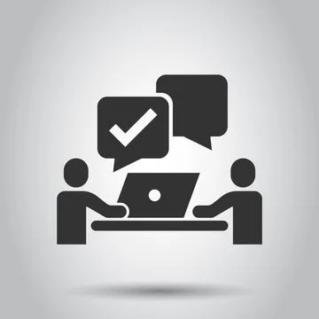 People with laptop computer icon in flat style. Pc user check mark vector ill Illustrazione stock