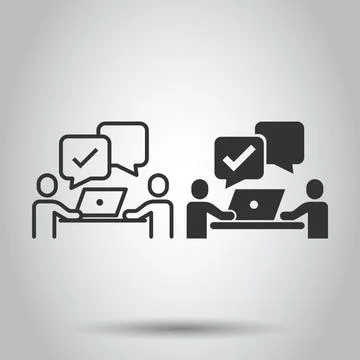 People with laptop computer icon in flat style. Pc user check mark vector ill Stock Illustration