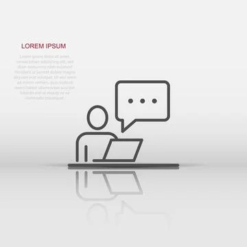 People with laptop computer icon in flat style. Pc user vector illustration.. 스톡 일러스트