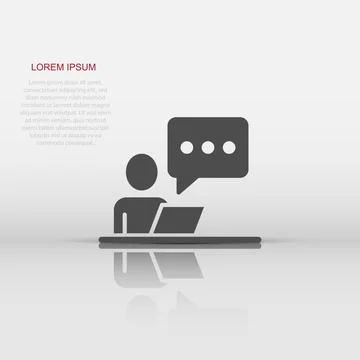 People with laptop computer icon in flat style. Pc user vector illustration.. Stock Illustration