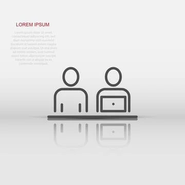 People with laptop computer icon in flat style. Pc user vector illustration.. Illustrazione stock