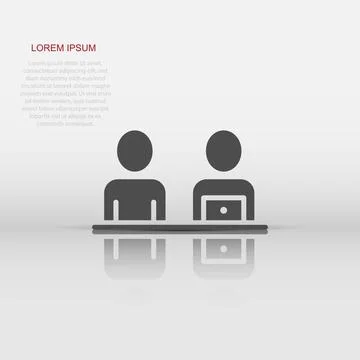 People with laptop computer icon in flat style. Pc user vector illustration.. Illustrazione stock
