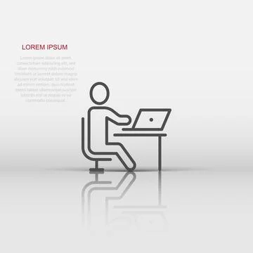 People with laptop computer icon in flat style. Pc user vector illustration.. Illustrazione stock