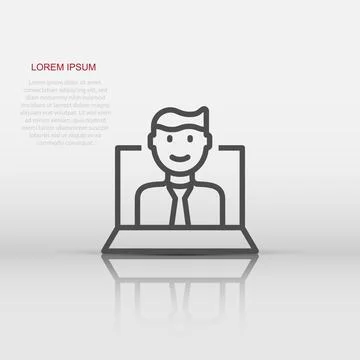 People with laptop computer icon in flat style. Pc user vector illustration.. Stock Illustration