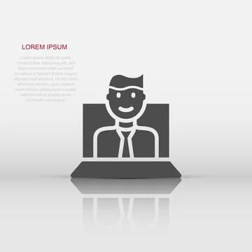 People with laptop computer icon in flat style. Pc user vector illustration.. 스톡 일러스트